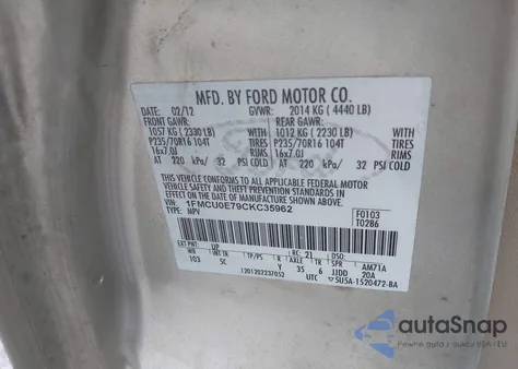 2012 Ford Escape Limited из США, поврежденный, VIN 1FMCU0E79CKC35962